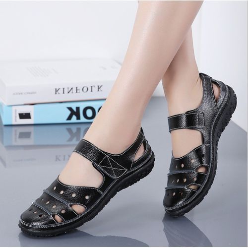 Women's Hollow Sandal Flat Casual Shoes Velcro Hole Shoes