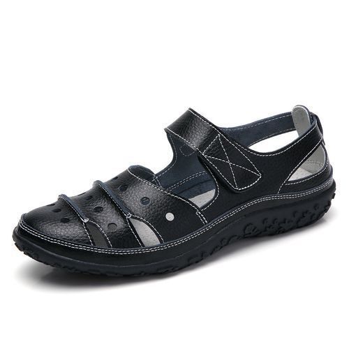 Women's Hollow Sandal Flat Casual Shoes Velcro Hole Shoes