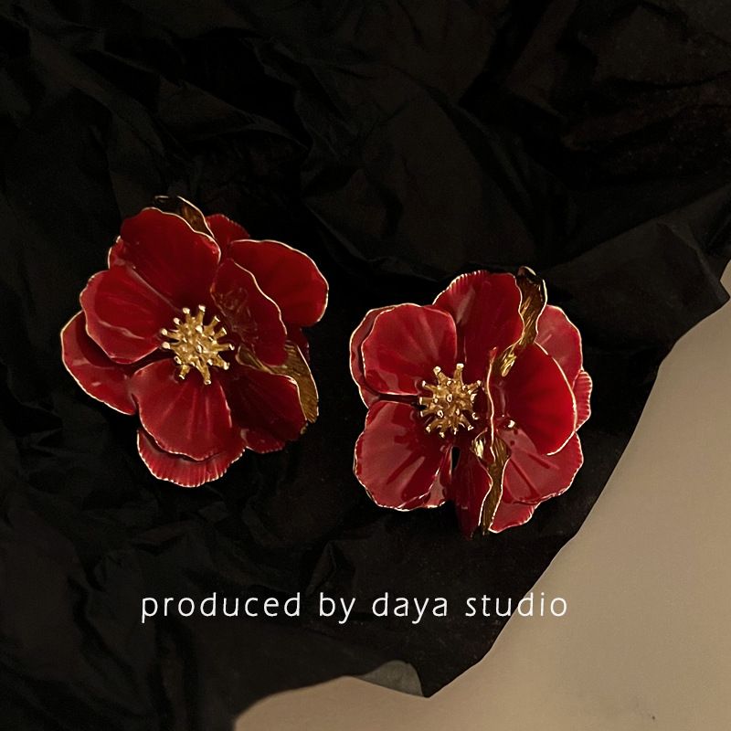 2 Pairs Camellia Three-dimensional Drop Glaze Flower Earrings