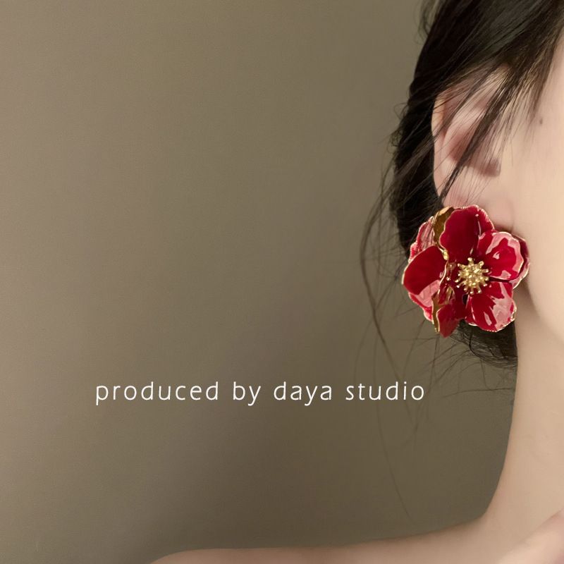 2 Pairs Camellia Three-dimensional Drop Glaze Flower Earrings