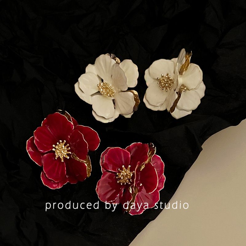 2 Pairs Camellia Three-dimensional Drop Glaze Flower Earrings