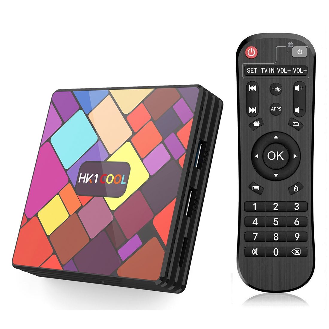 HK1COOL 4K UHD Smart TV Box With Remote Controller, Android 9.0 RK3318 Quad-core Cortex-A53, 4GB+64GB, Support WiFi & BT & AV & HDMI & RJ45 & TF Card