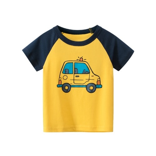 Car Print Boy Top- Yellow