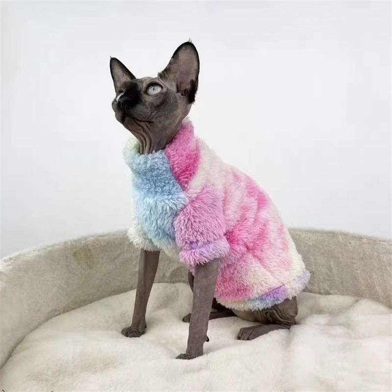 Sphinx Cat Clothes Thickened Warm Flannel Jacket Soft Hairless Coat-Pink