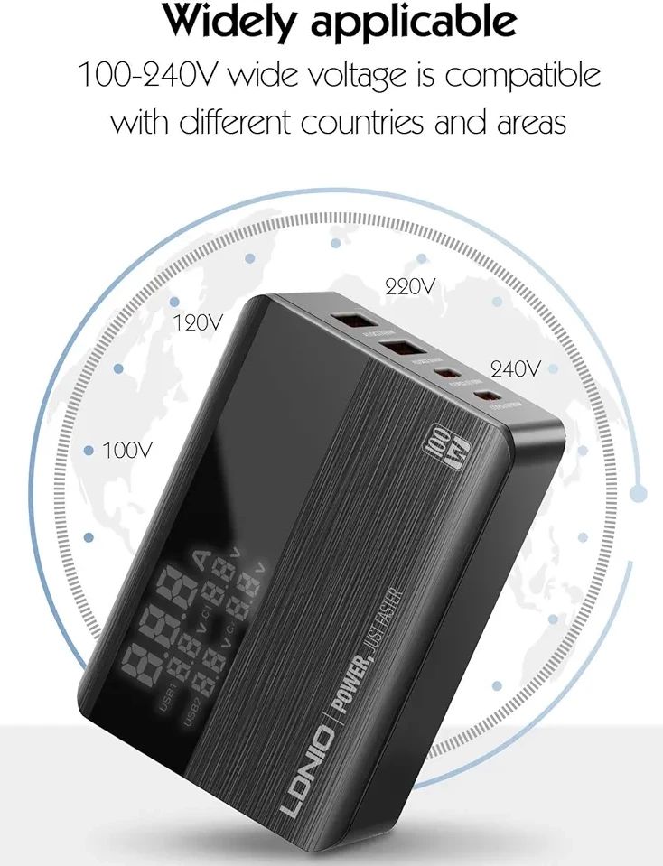 A4809c Universal 100w Super Fast Desktop USB Charger With LED  Display 4 Port USB Charger