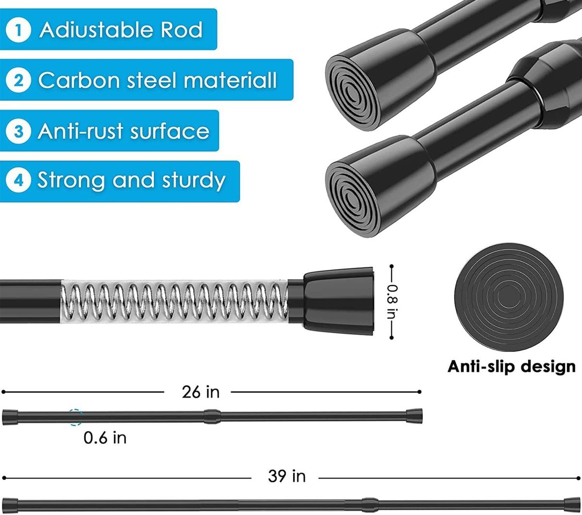 MEXAU 1Pack Spring Tension Curtain Rod 26-39 Inch Rods Black