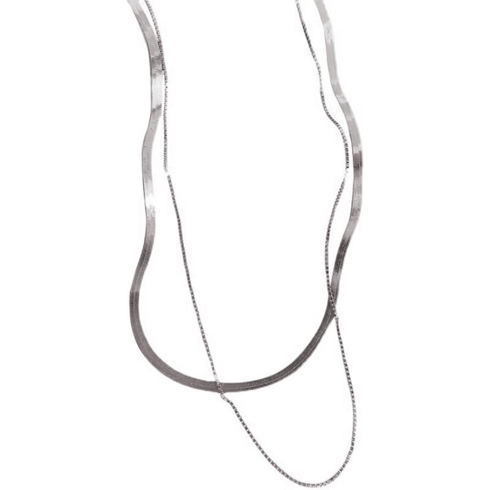 Stylish 925 Silver Necklace Double Layered Snake Bone