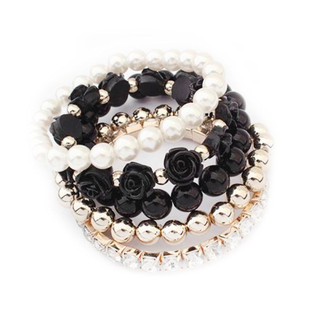 Mix Flower Beads Stretch Bracelet Temperament Alloy Resin Rhinestone Bangle