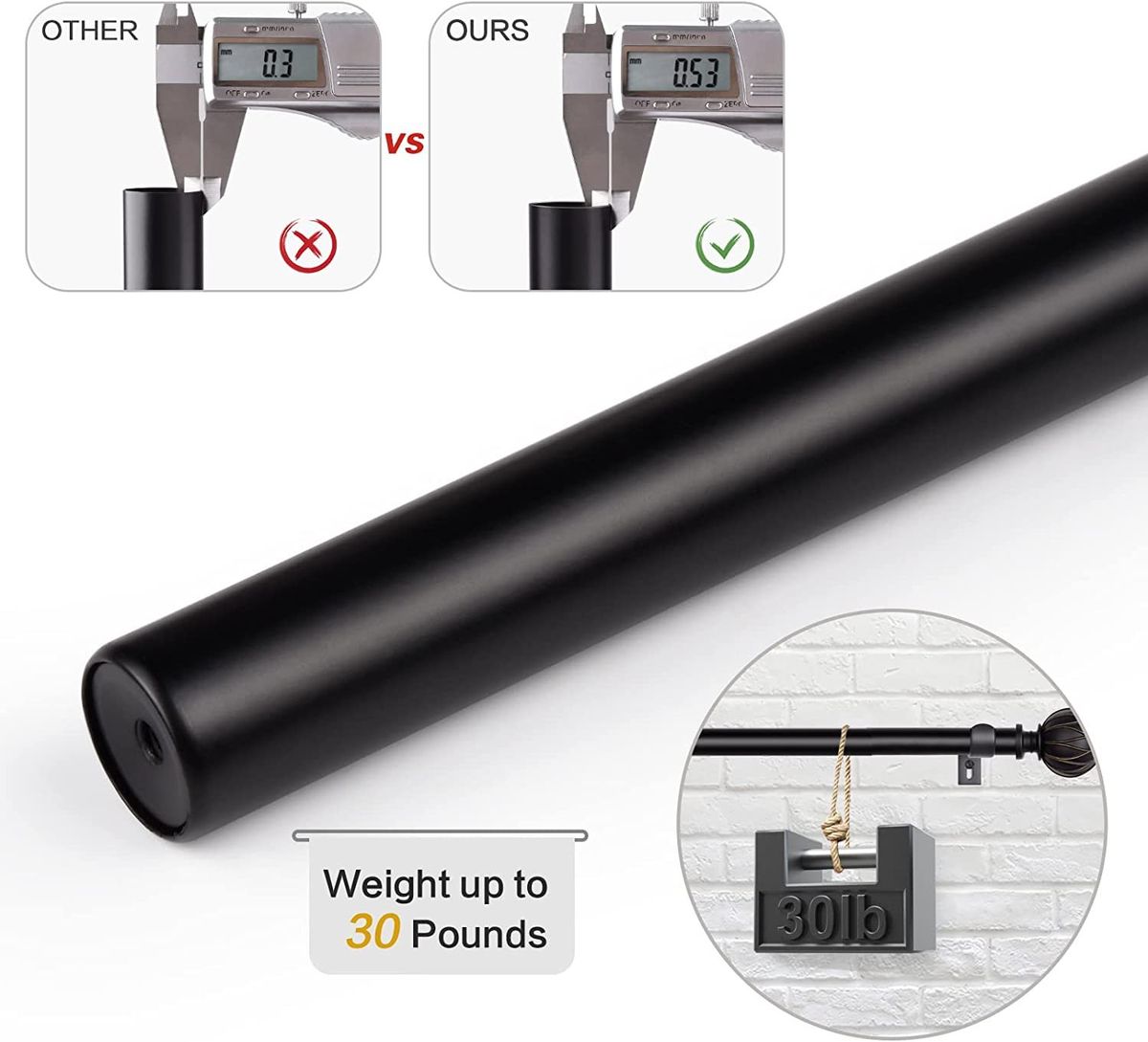 SZXIMU 1 Inch Curtain Rods 72 To 144 Inches Black Adjustable