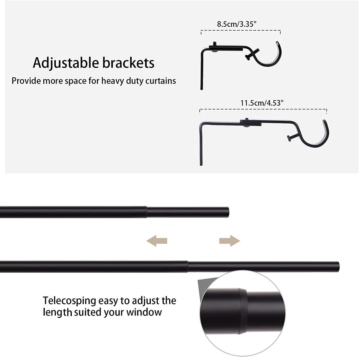 SZXIMU 1 Inch Curtain Rods 72 To 144 Inches Black Adjustable