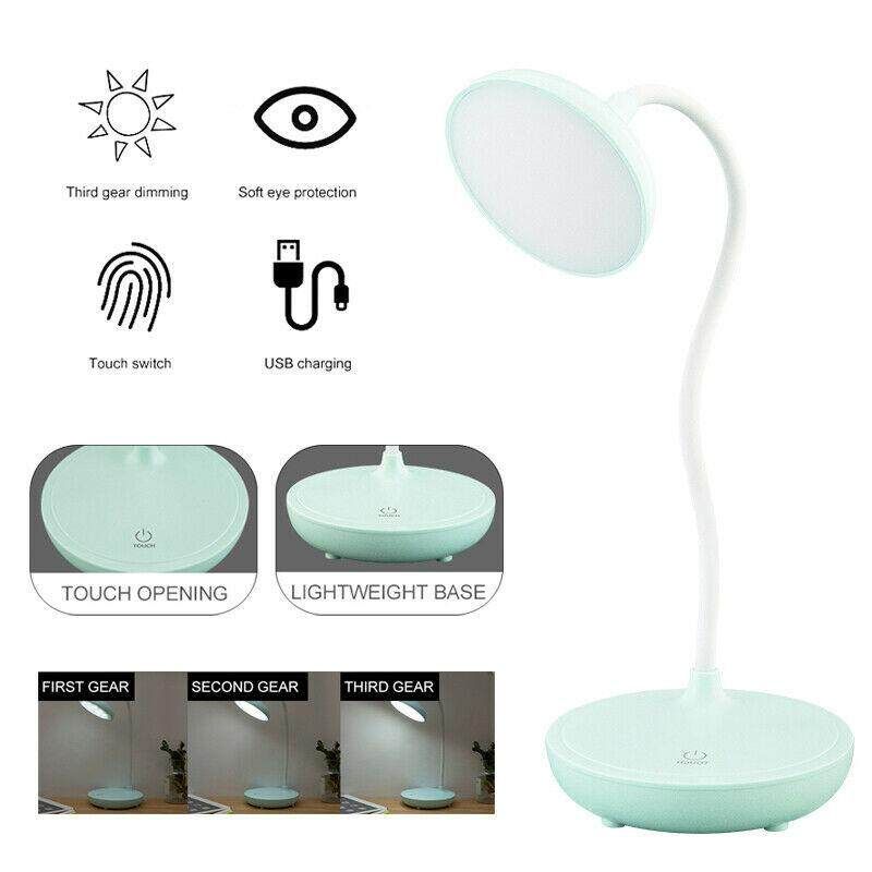 Dimmable Touch Sensor USB Charge LED Desk Table Night Bedside Reading Lamp Light Blue