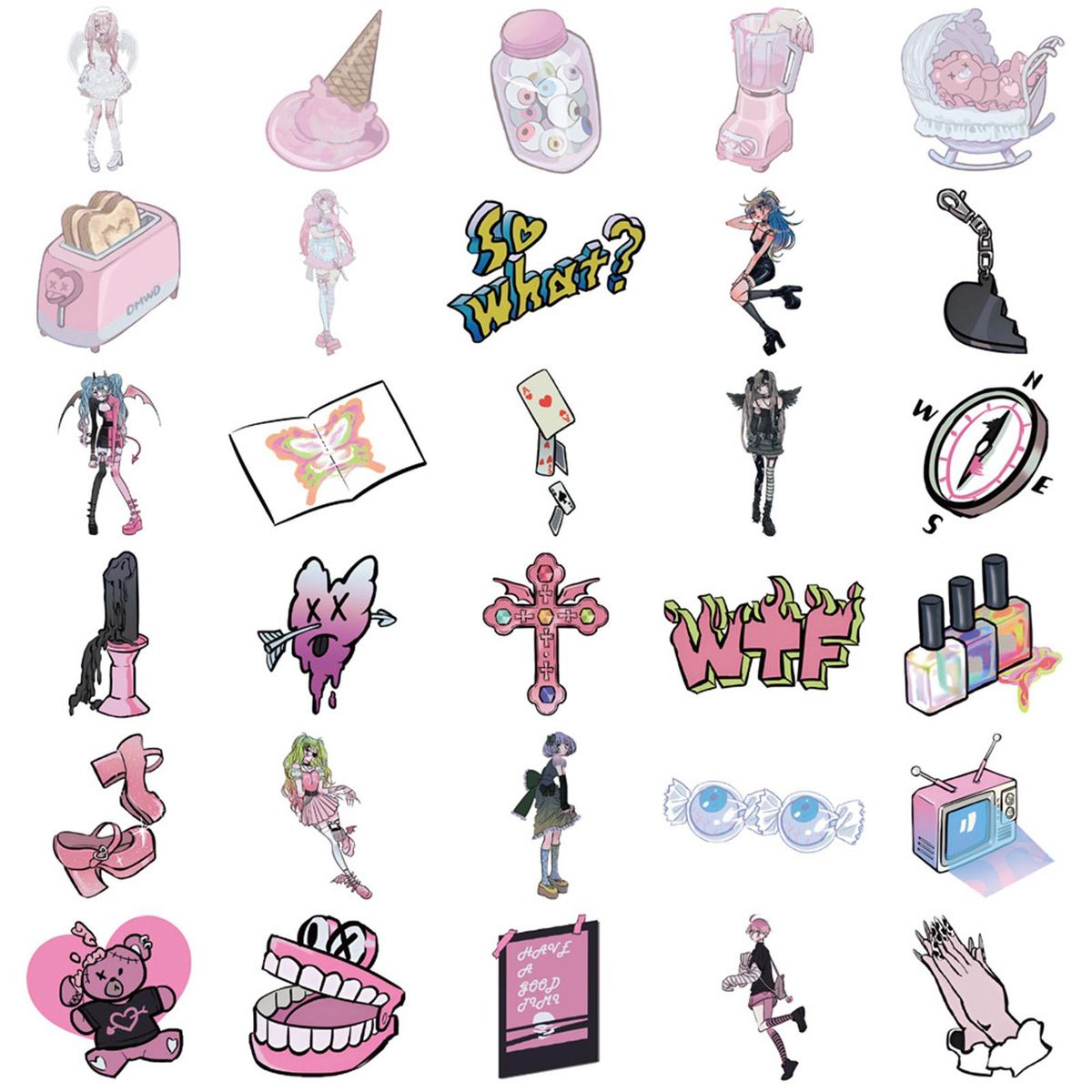 60 Sheets Scrapbook Stickers Anime Funny Luggage Stickers Multicolor