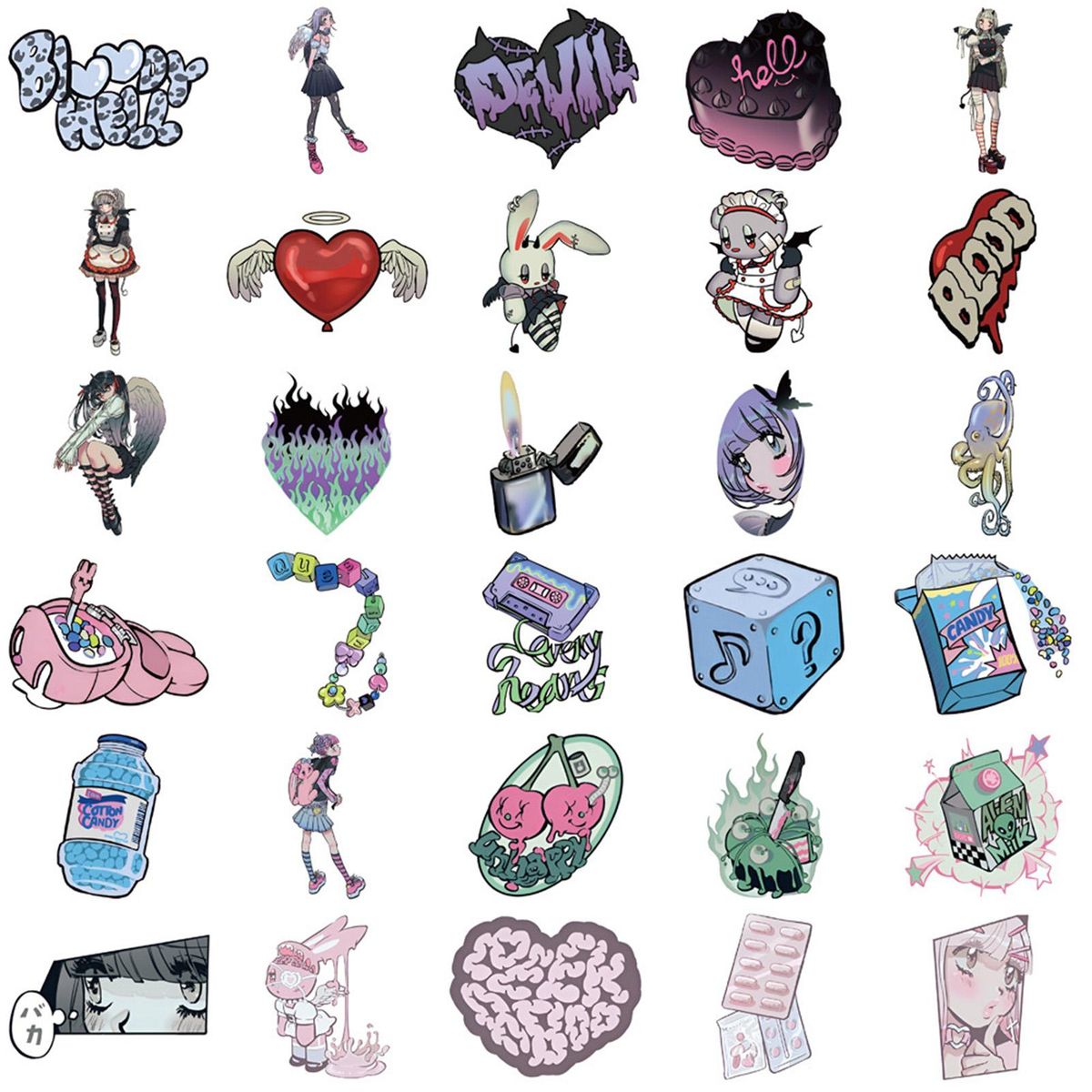 60 Sheets Scrapbook Stickers Anime Funny Luggage Stickers Multicolor
