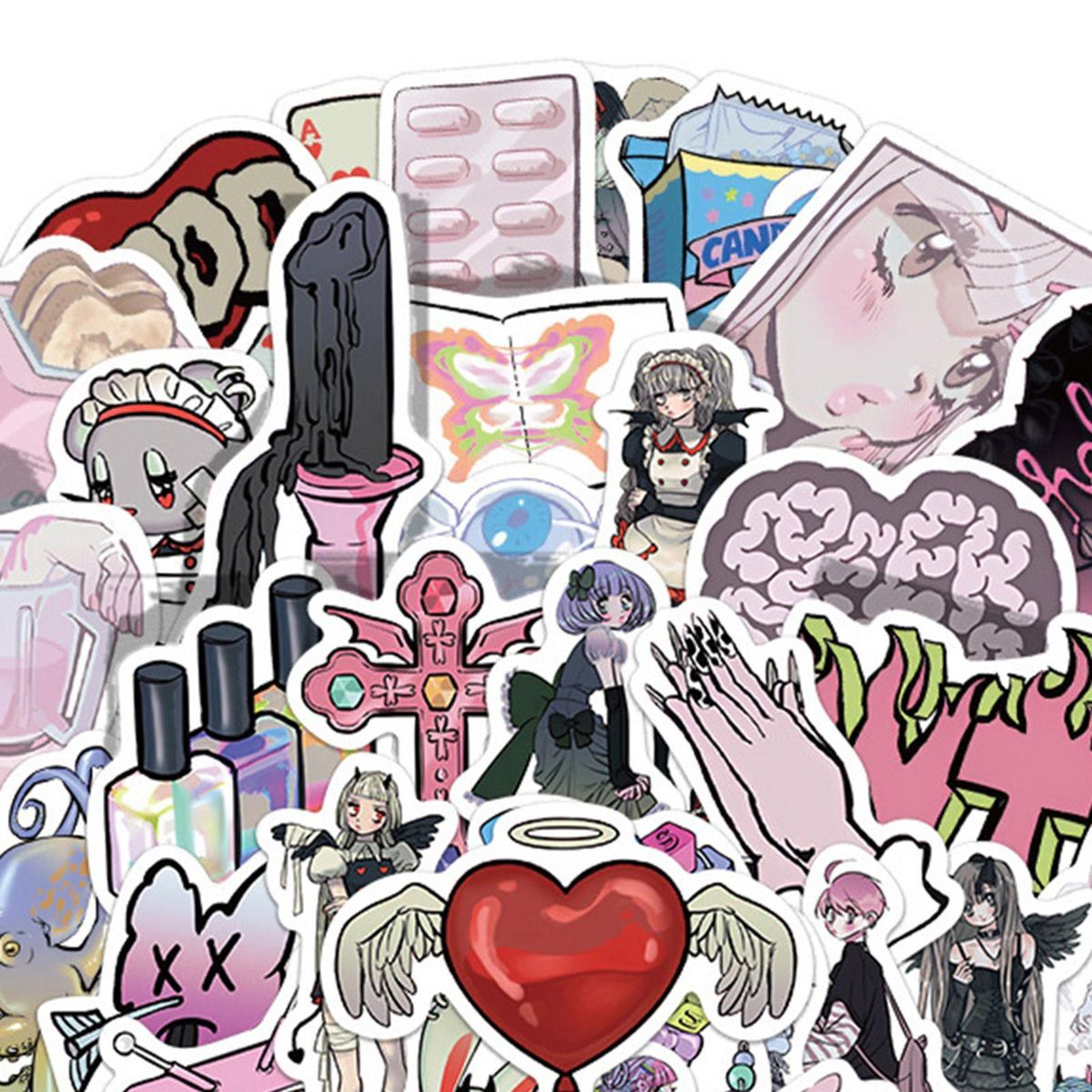 60 Sheets Scrapbook Stickers Anime Funny Luggage Stickers Multicolor