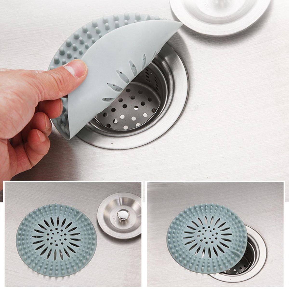 5Pcs Sink Strainer Bathroom Floor Drain Deodorant Mat Hair Trap Filter Blue