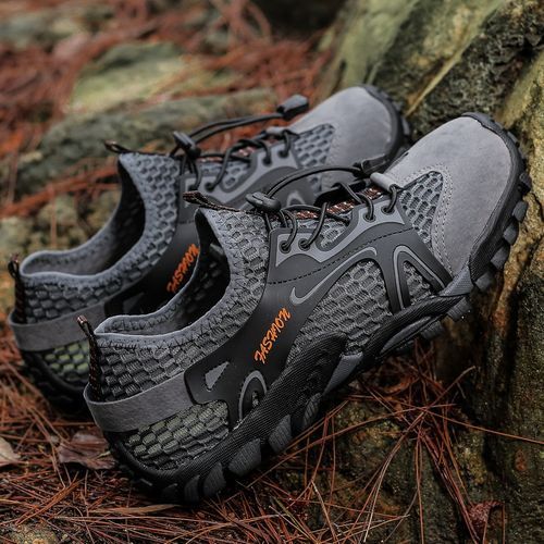 Mens Mountain Trekking Shoes Big Size 39-50 Summer Mesh Breathable Men Hiking Shoes Outdoor Man Sneakers Male Quick-dry Water Shoes Grey