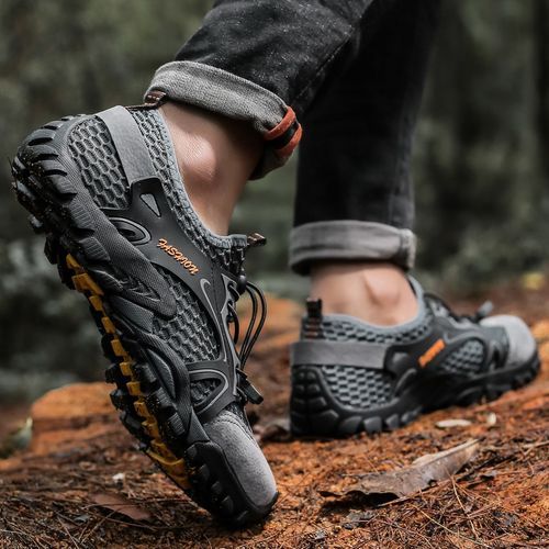 Mens Mountain Trekking Shoes Big Size 39-50 Summer Mesh Breathable Men Hiking Shoes Outdoor Man Sneakers Male Quick-dry Water Shoes Grey