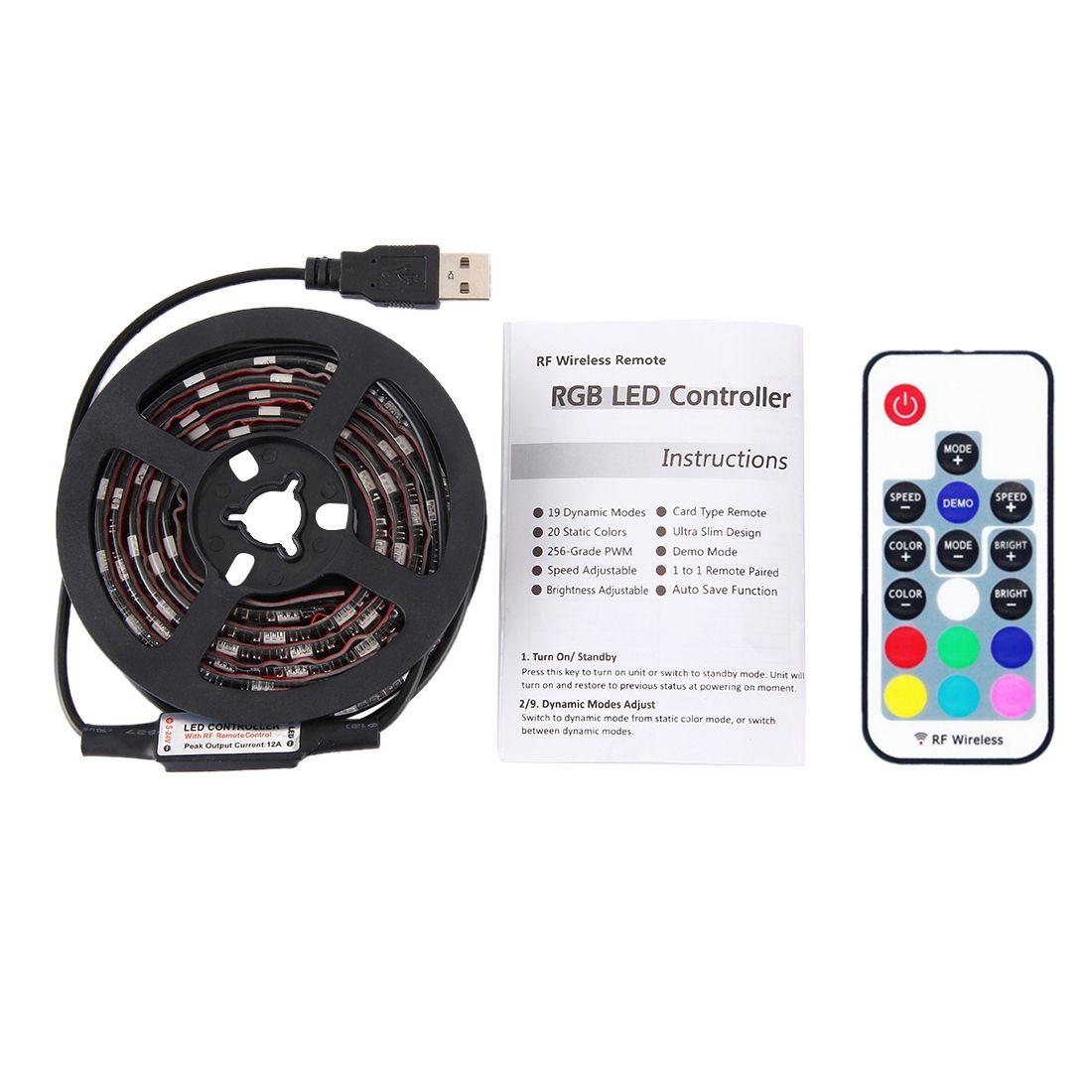 1m USB TV Black Board RGB Epoxy Rope Light, 12W 60 LEDs SMD 5050 With 17-keys RF Wireless Remote Control, DC 5V