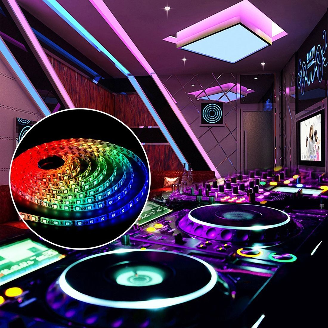 1m USB TV Black Board RGB Epoxy Rope Light, 12W 60 LEDs SMD 5050 With 17-keys RF Wireless Remote Control, DC 5V