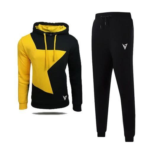 Black Hoodie And Joggers With Yellow Patch