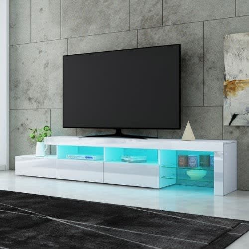 Glossy Smith 72inches Tv Stand With Ledlight - White