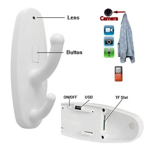 White 1080p Mini Hanger Hook Spy Camera - Dvr Motion Detection