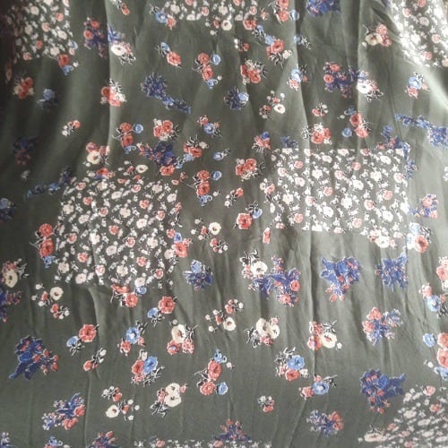 Dark Green Based Flower Patterned Silk 4 Yards