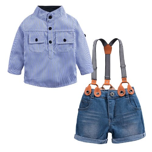 Shirt & Denim Suspender- Blue