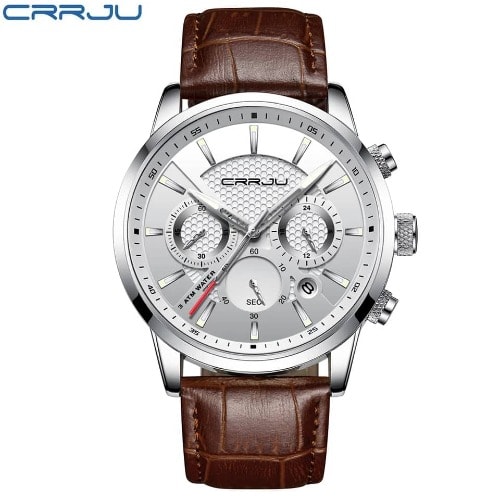 Crrju Silver Interior Leather Wristwatch - Brown