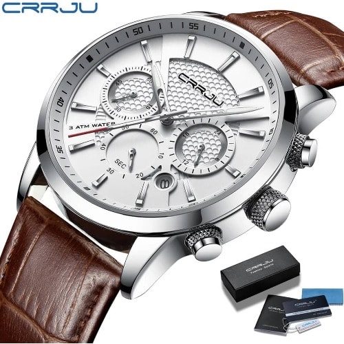 Crrju Silver Interior Leather Wristwatch - Brown