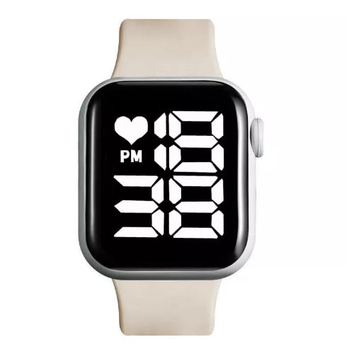 Square Led Silicone Watch -Cream