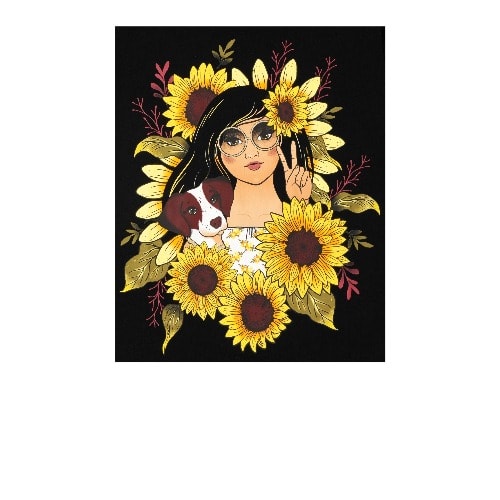 Girls Sunflower Glitters Graphic Top -  Black Yellow