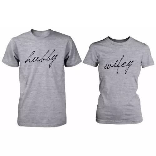 Danami Couple Hubby Wifey Printed T Shirts- Grey