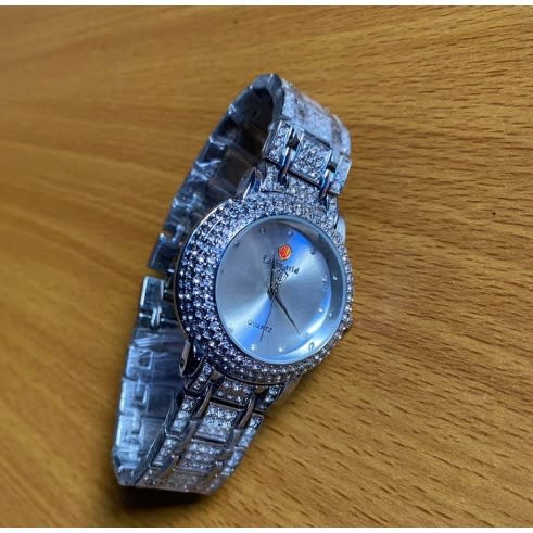 Stones Iced Women's Bracelet Strap Silver Wrist Watch