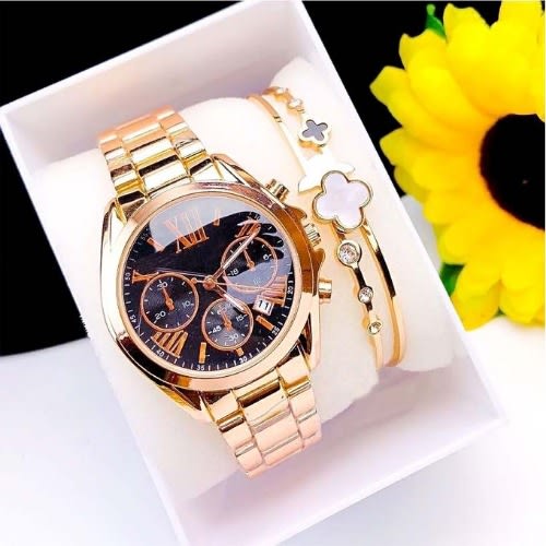 Gold  Plated Wristwatch + Bracelet