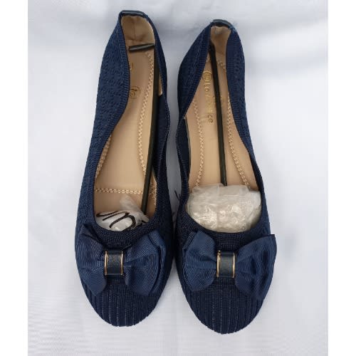 Butterfly Bow Ladies Socks Flat Office Shoe -Blue