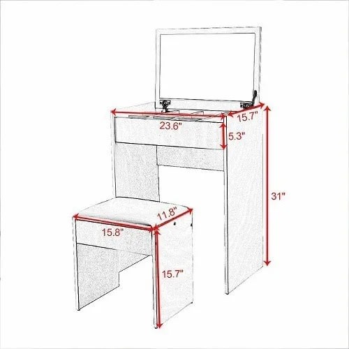 Vanity Set With Stool & Mirror - Black