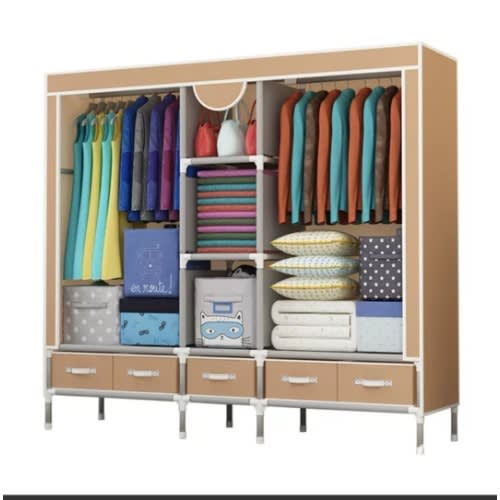 3 Column Wardrobe With 5 Drawers - Brown
