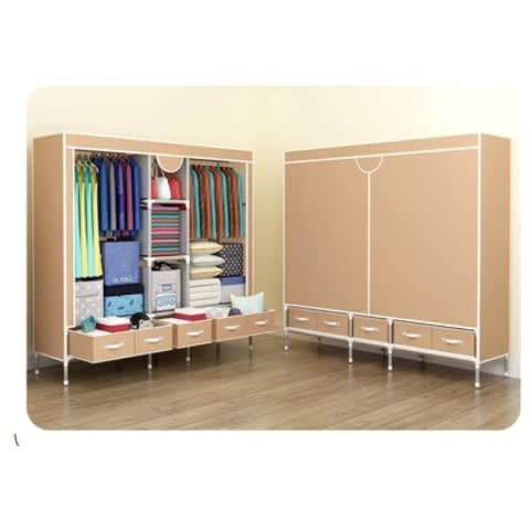 3 Column Wardrobe With 5 Drawers - Brown