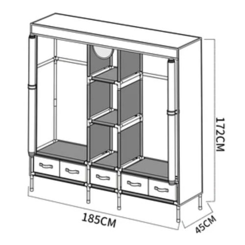3 Column Wardrobe With 5 Drawers - Brown