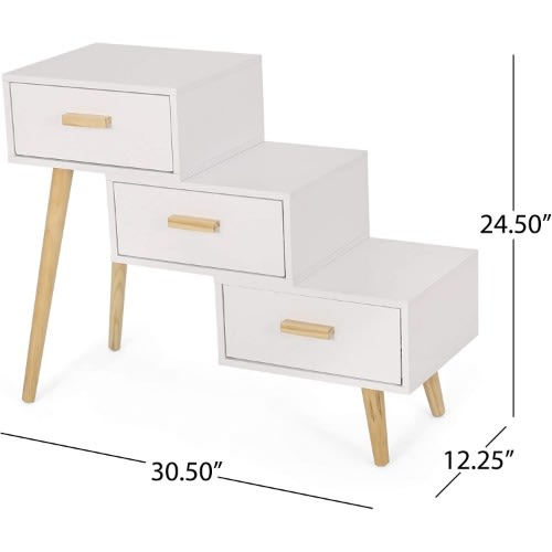 3 Drawer Tiered Cabinet -Matte White