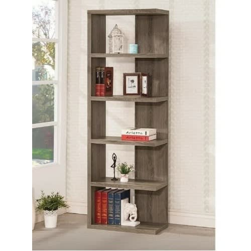 Weathered Semi-backless Bookcase In Dark Grey