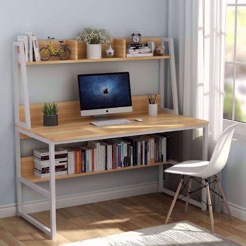 Desk With Shelves - Light Walnut/White
