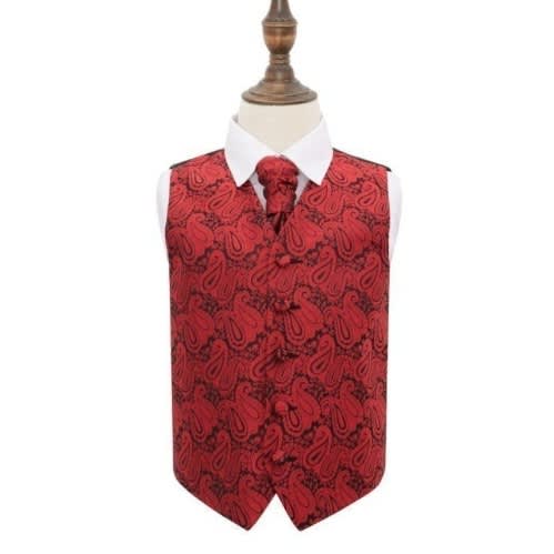 Paisley Floral Waistcoat With Hanky Set  - Wine