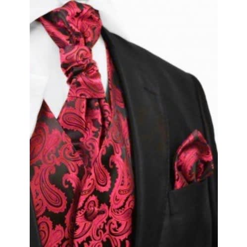 Paisley Floral Waistcoat With Hanky Set  - Wine