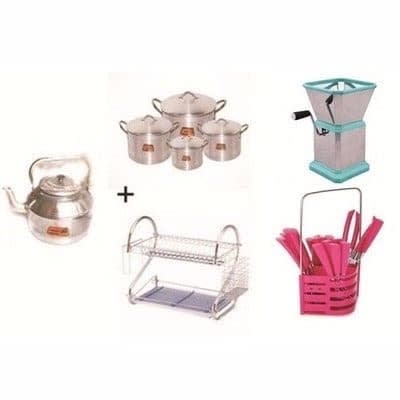 Cutlery And Plate Rack With Kettle and Set Of PotKitchen Bundle And Accessories