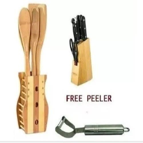 Knife Set + Wooden Kitchen Utensil Set And  Free Potato Peeler