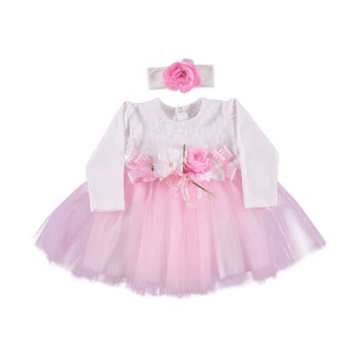 Baby Girl Full Roses  Dress  With Stripe Pink