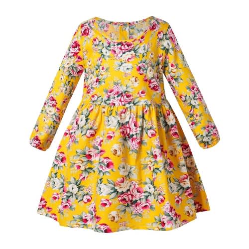 Girls Floral Dress - Yellow