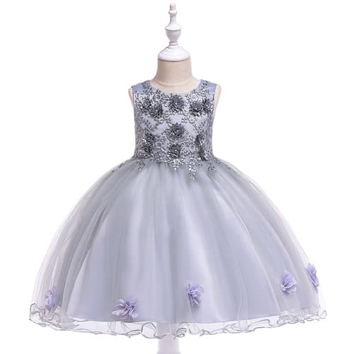 Girls' Princess Sleeveless Wedding Party Dress - Grey